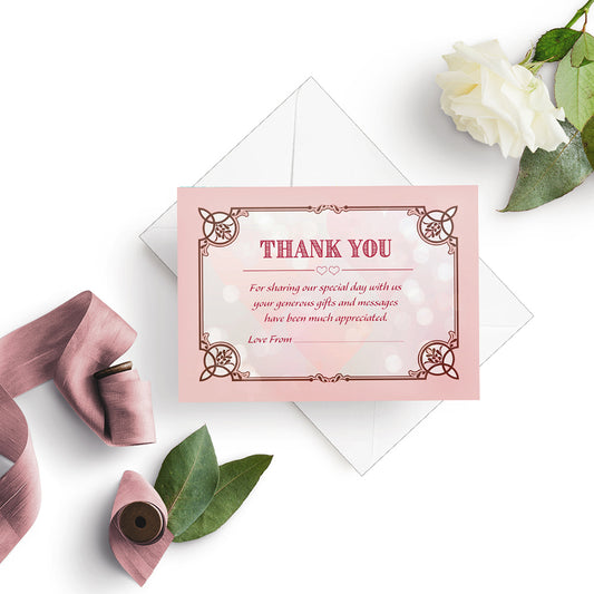Pink Hearts Wedding Thank You Note Cards With White Envelopes - Pack of 20