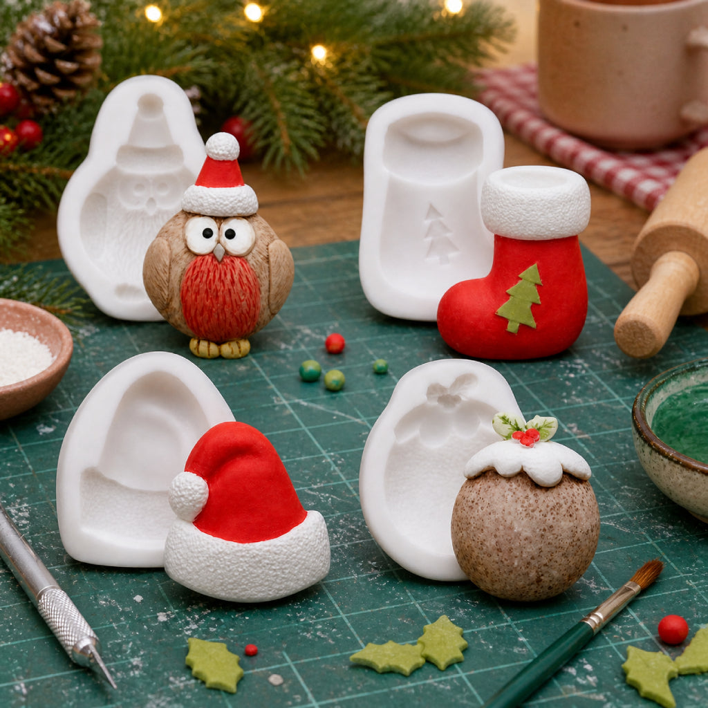 Set Of 4 Xmas Silicone Moulds - Food Safe