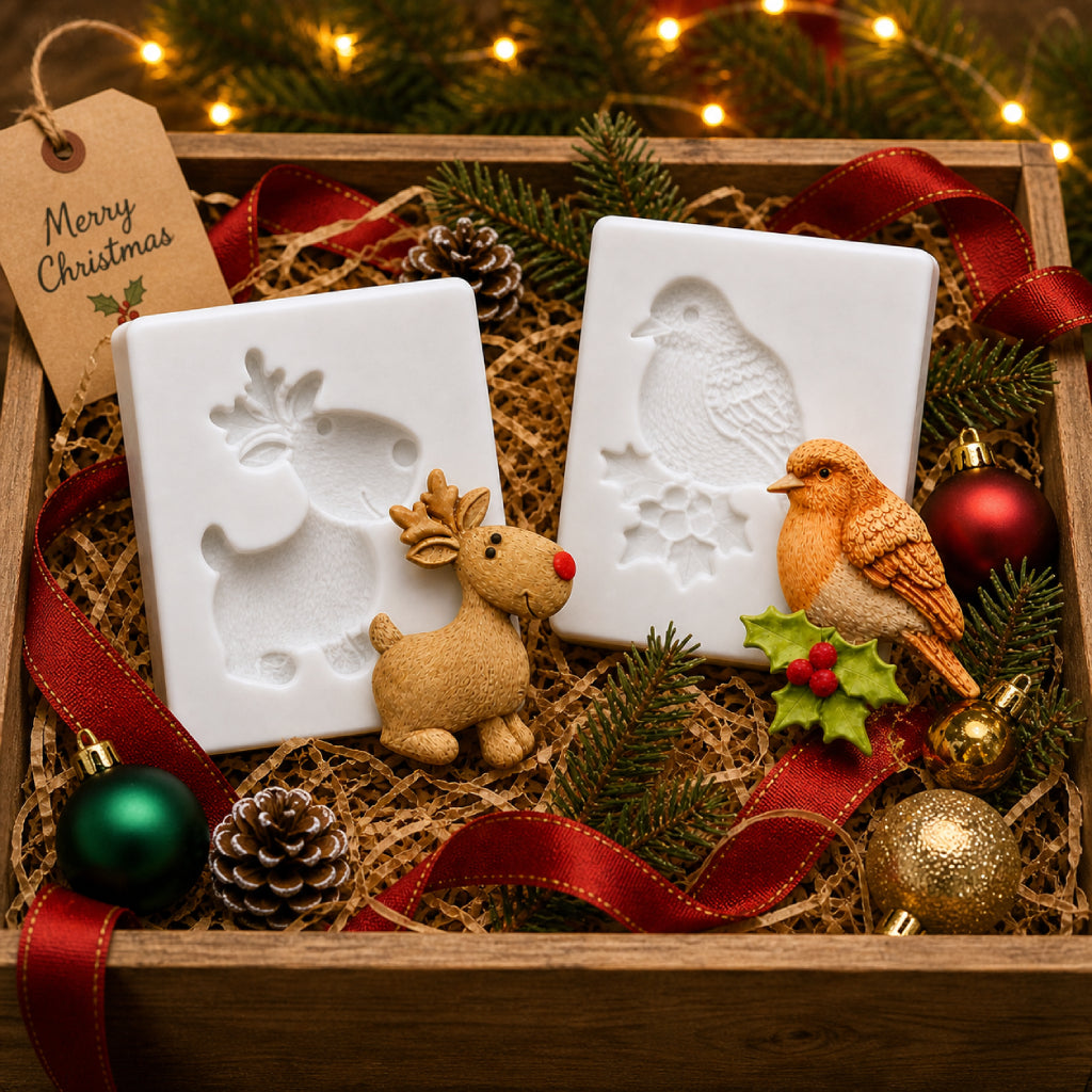 Xmas Robin & Reindeer Silicone Moulds - Food Safe