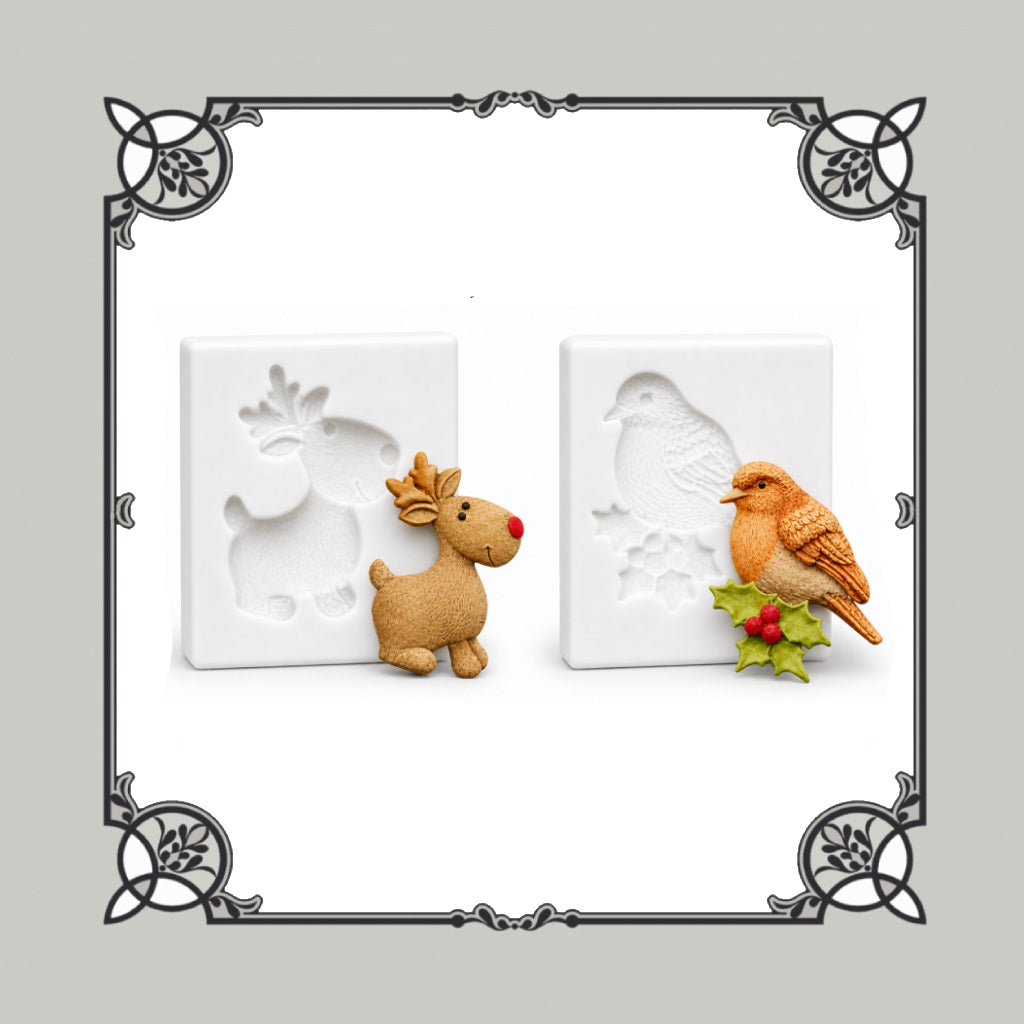 Xmas Robin & Reindeer Silicone Moulds - Food Safe
