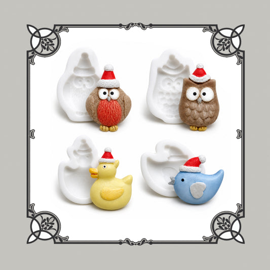Set Of 4 Xmas Birds Silicone Moulds - Food Safe