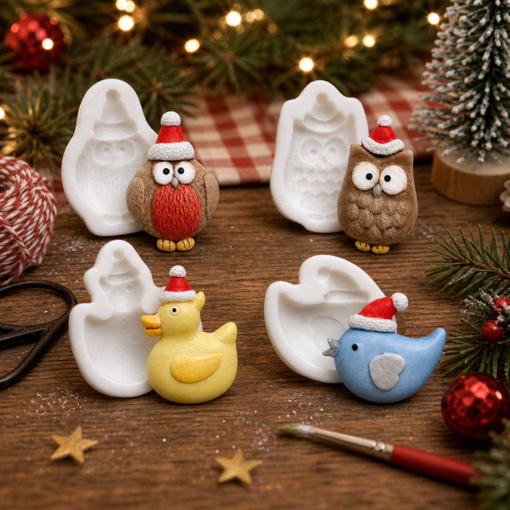 Set Of 4 Xmas Birds Silicone Moulds - Food Safe