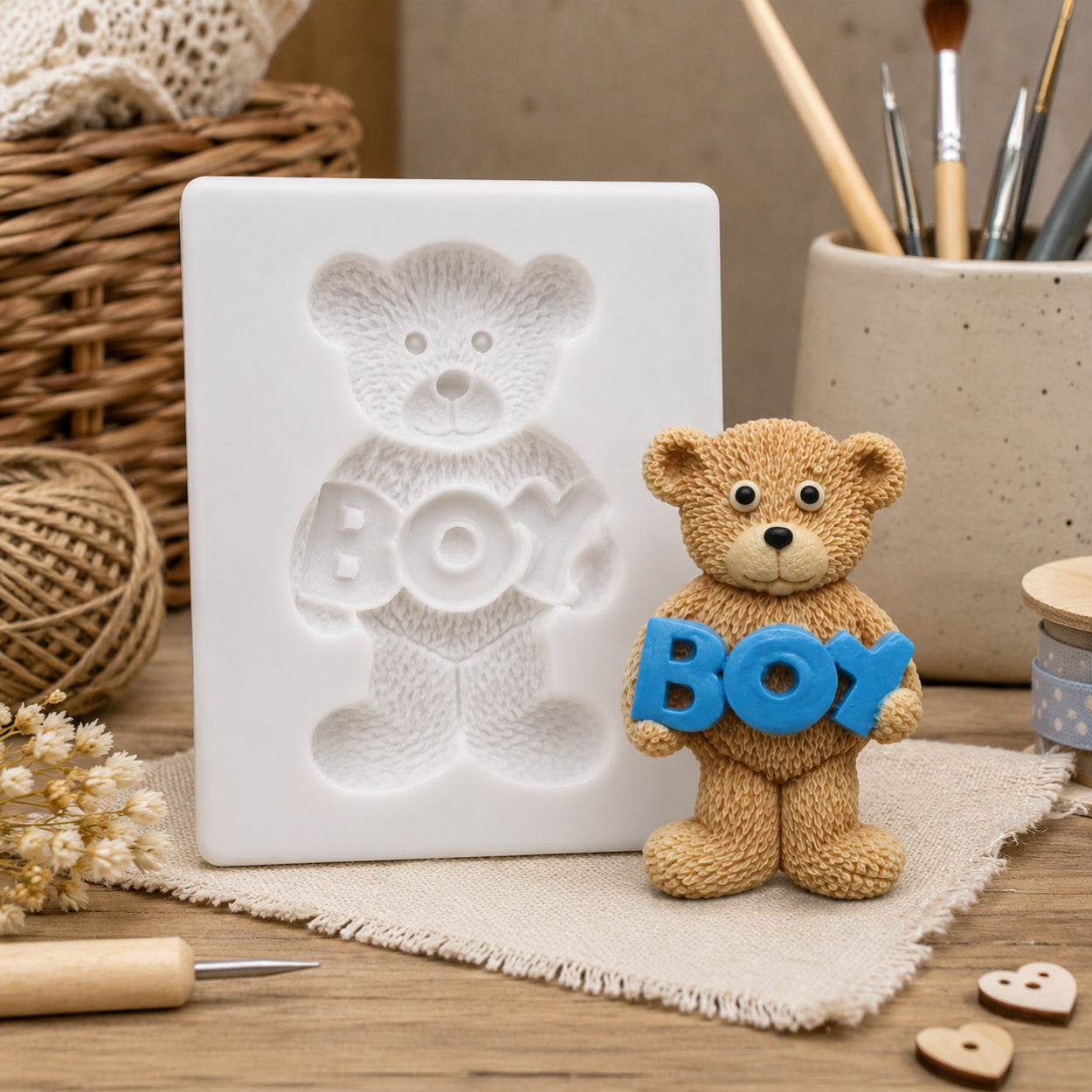 Ted Holding Boy Silicone Mould - Food Safe