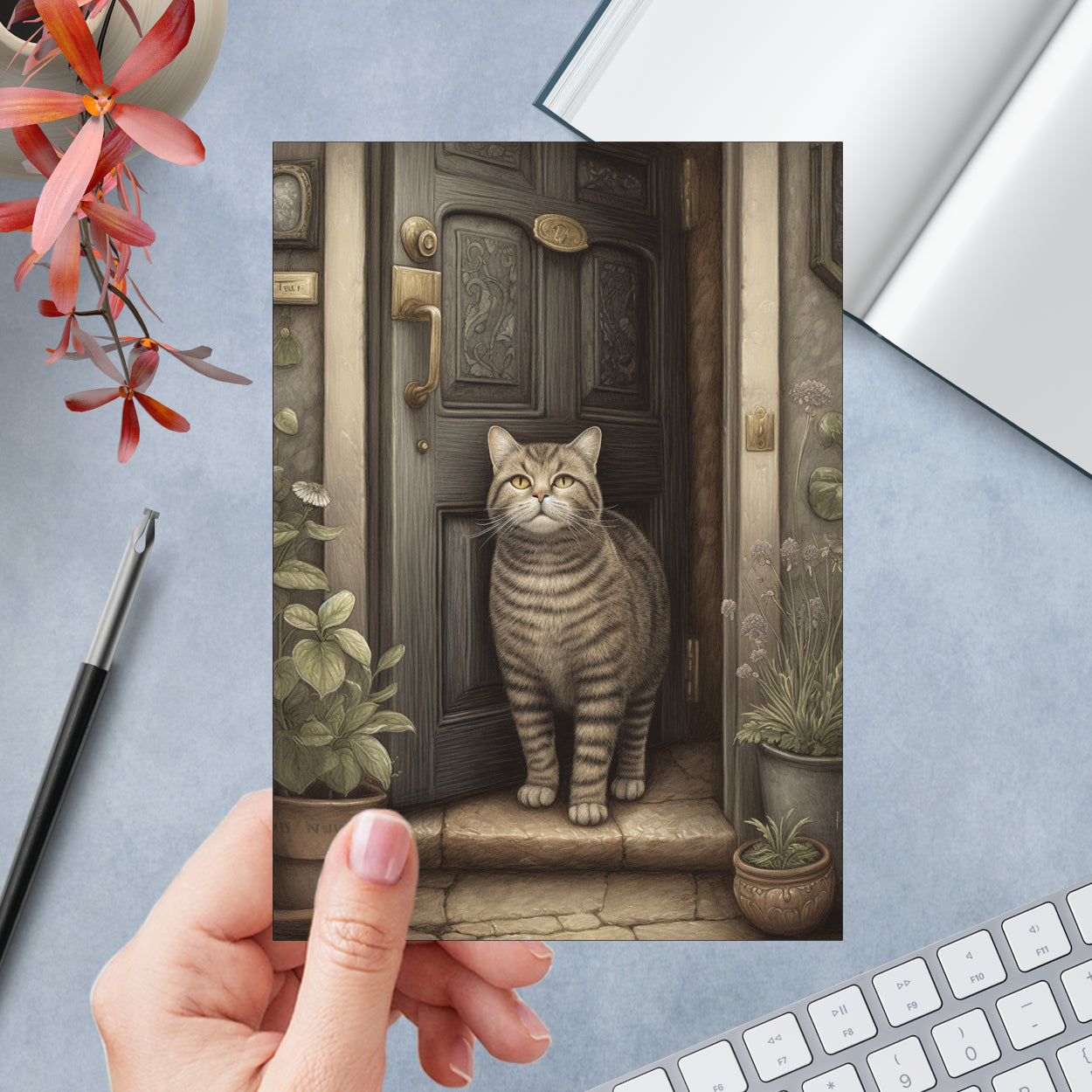 Door Cat Greeting Card