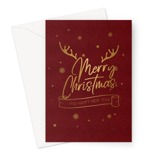 Appealing Antlers Of Gold Xmas Greeting Card