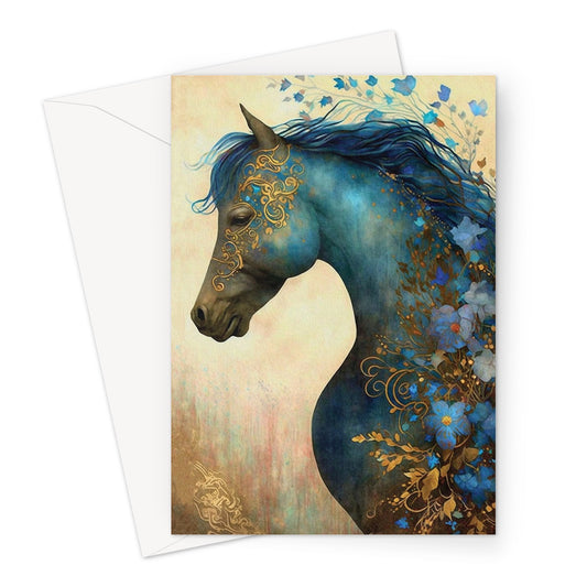 Modern Blue Horse Greeting Card