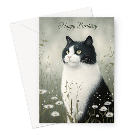 Black And White Cat Birthday Greeting Card