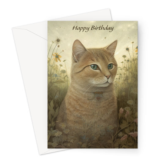 Cat In The Flowers Birthday Greeting Card