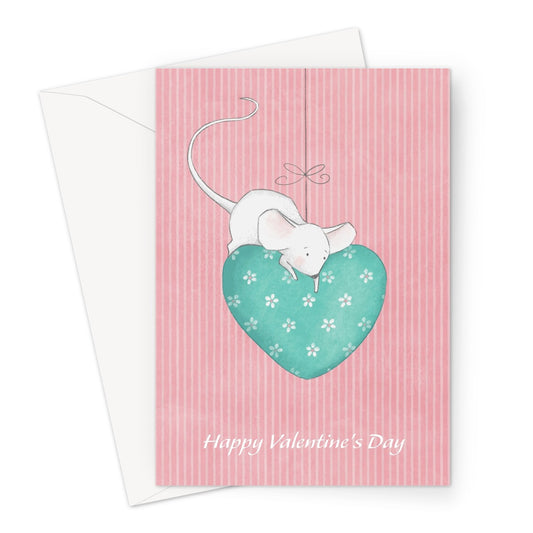 Blue Heart Mouse Valentine Greeting Card