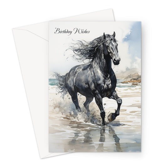 Black Beach Horse Birthday Greeting Card